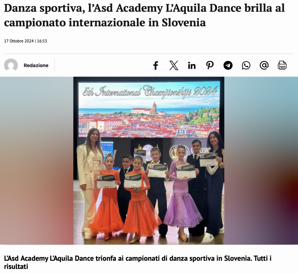 Danza sportiva, l’Asd Academy L’Aquila Dance brilla al campionato internazionale in Slovenia

17 Ottobre 2024