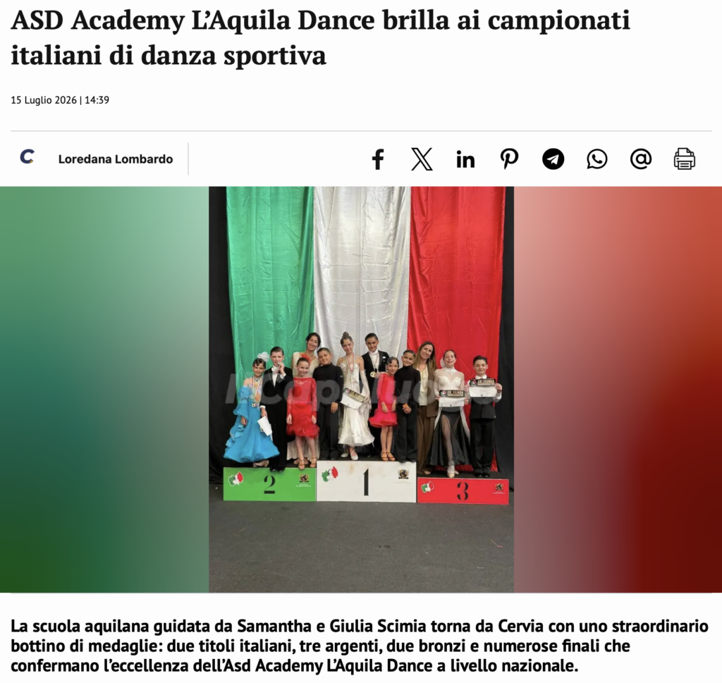 ASD Academy L’Aquila Dance brilla ai campionati italiani di danza sportiva

15 Luglio 2026